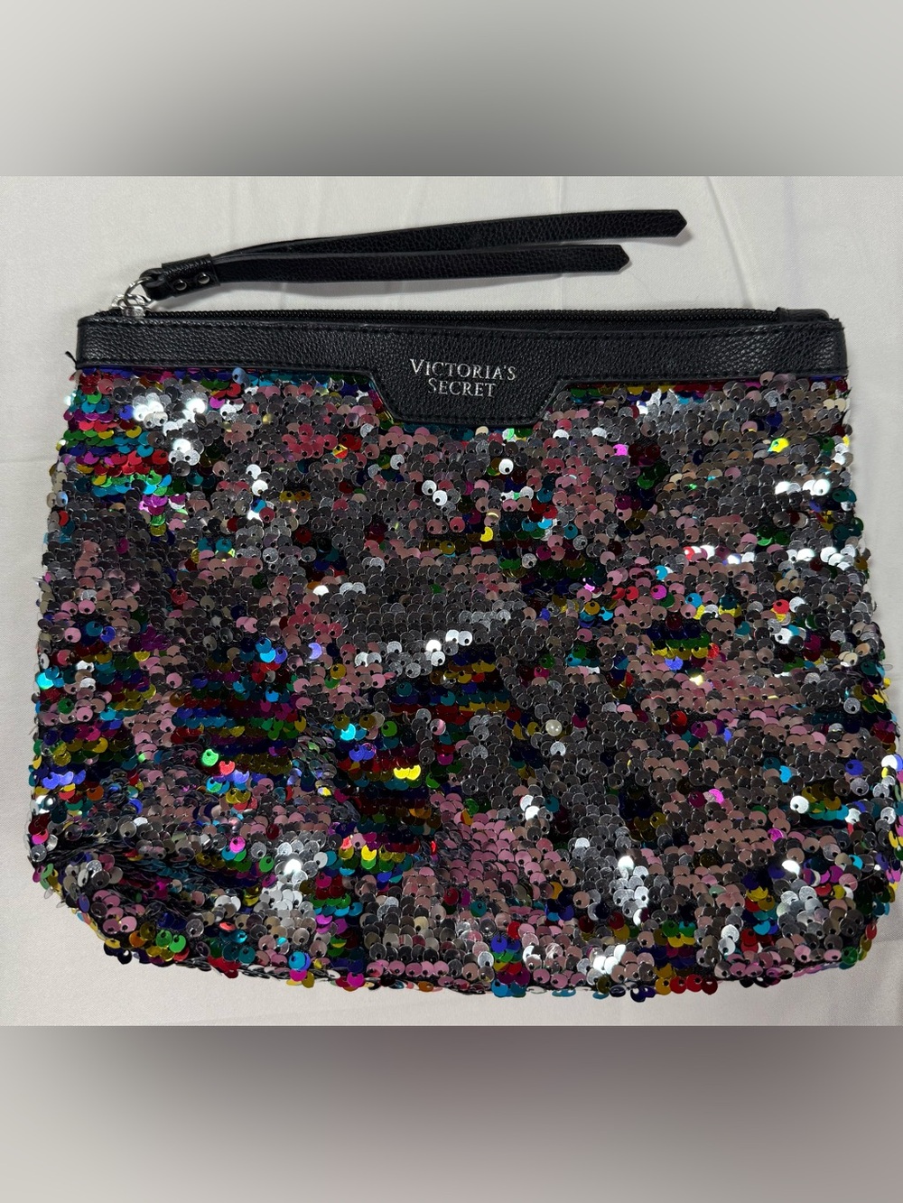 Victoria’s Secret Rainbow Sequin Wristlet Clutch Makeup Bag